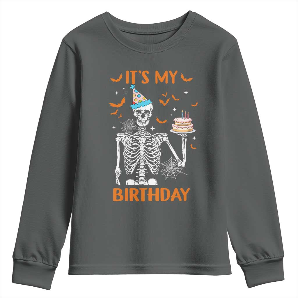 Funny Halloween Birthday Youth Sweatshirt Its My Bday Skeleton Cake Party - Wonder Print Shop