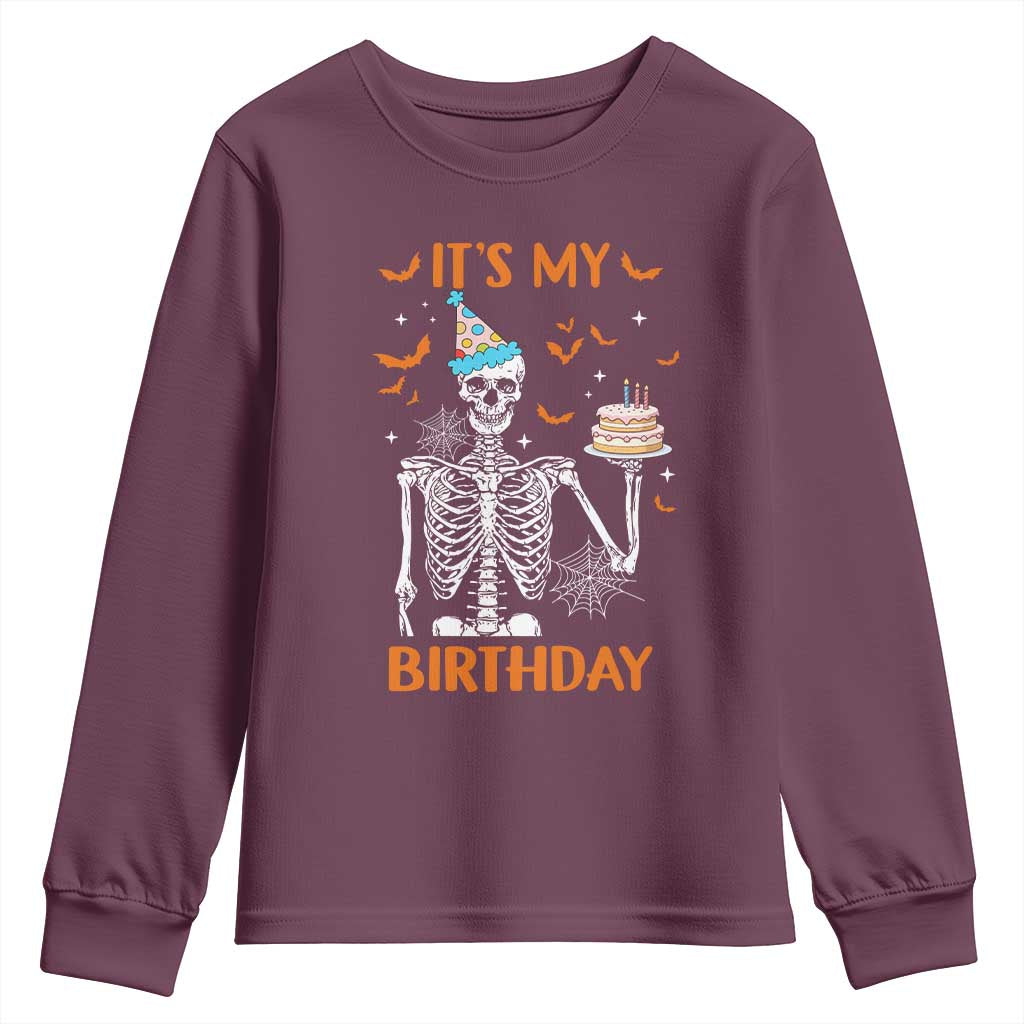 Funny Halloween Birthday Youth Sweatshirt Its My Bday Skeleton Cake Party - Wonder Print Shop