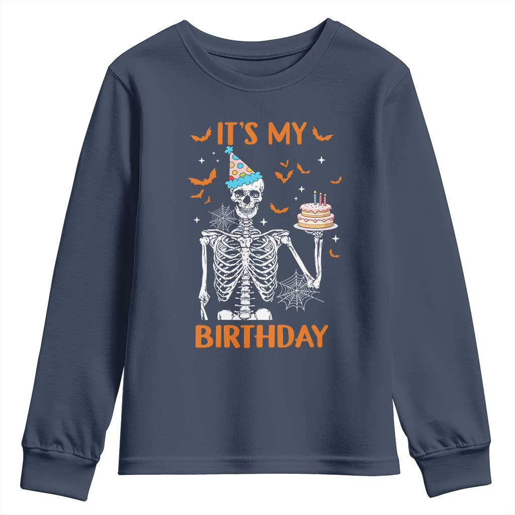 Funny Halloween Birthday Youth Sweatshirt Its My Bday Skeleton Cake Party - Wonder Print Shop