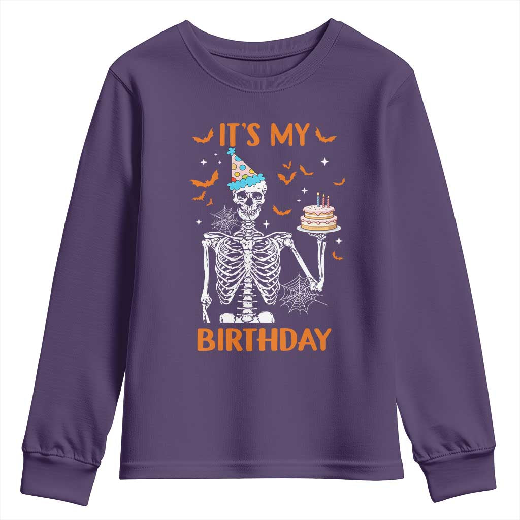 Funny Halloween Birthday Youth Sweatshirt Its My Bday Skeleton Cake Party - Wonder Print Shop