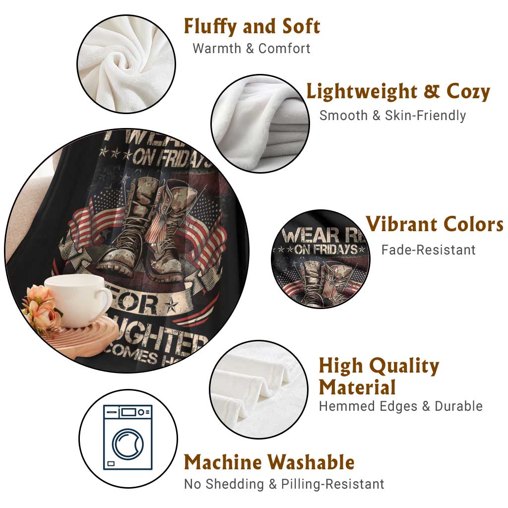 I Wear Red On Fridays For My Daughter Until She Comes Home Throw Blanket Vintage American Flag - Wonder Print Shop