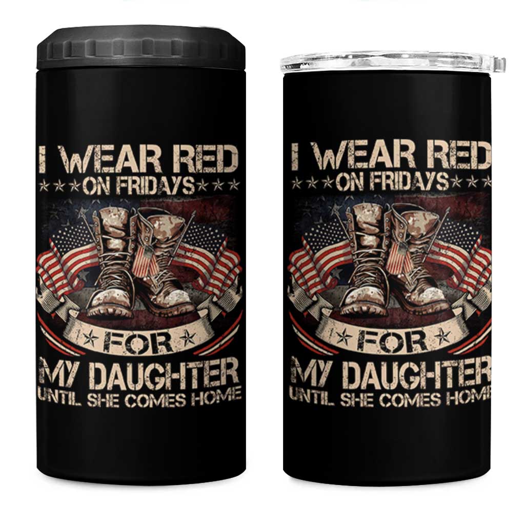 I Wear Red On Fridays For My Daughter Until She Comes Home 4 in 1 Can Cooler Tumbler Vintage American Flag - Wonder Print Shop