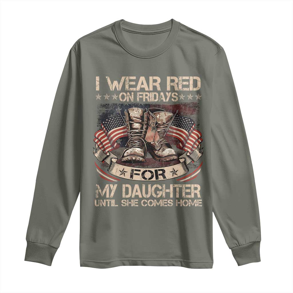 I Wear Red On Fridays For My Daughter Until She Comes Home Long Sleeve Shirt Vintage American Flag - Wonder Print Shop