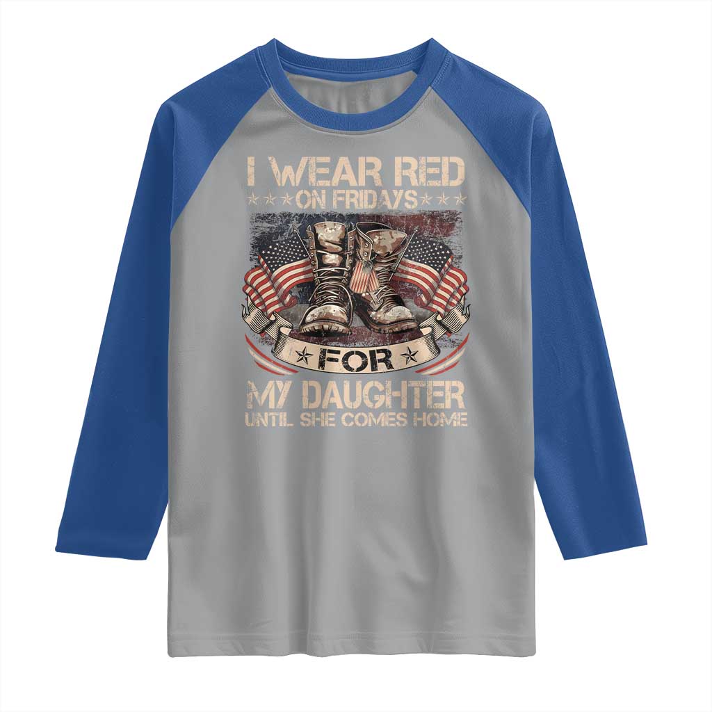 I Wear Red On Fridays For My Daughter Until She Comes Home Raglan Shirt Vintage American Flag - Wonder Print Shop