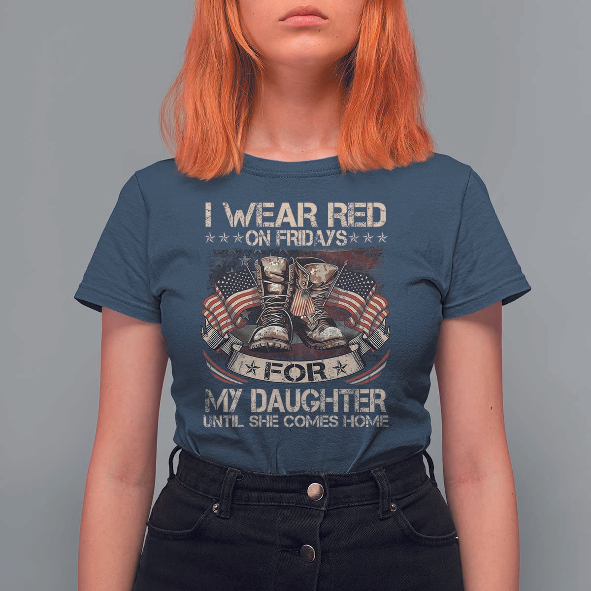 I Wear Red On Fridays For My Daughter Until She Comes Home T Shirt For Women Vintage American Flag - Wonder Print Shop