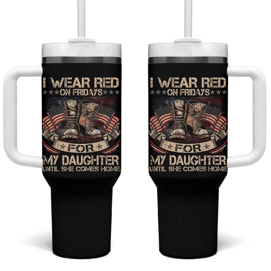 I Wear Red On Fridays For My Daughter Until She Comes Home Tumbler With Handle Vintage American Flag - Wonder Print Shop