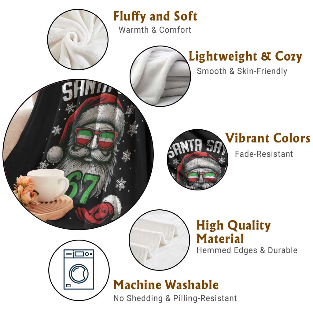 Funny Christmas Santa Says 67 Throw Blanket Six Seven Meme Gen Alpha Xmas Gag Gift - Wonder Print Shop