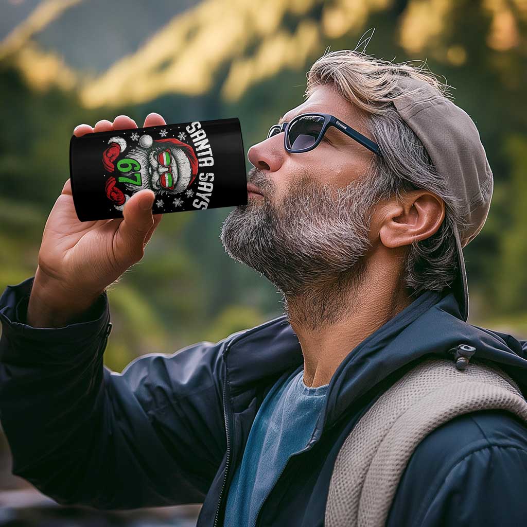 Funny Christmas Santa Says 67 4 in 1 Can Cooler Tumbler Six Seven Meme Gen Alpha Xmas Gag Gift - Wonder Print Shop