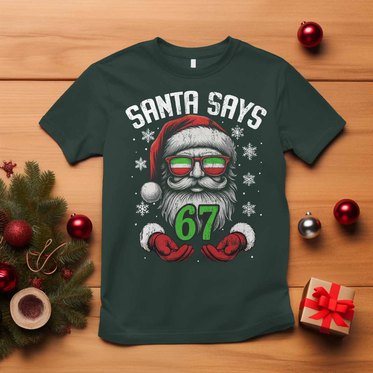 Funny Christmas Santa Says 67 T Shirt Six Seven Meme Gen Alpha Xmas Gag Gift - Wonder Print Shop