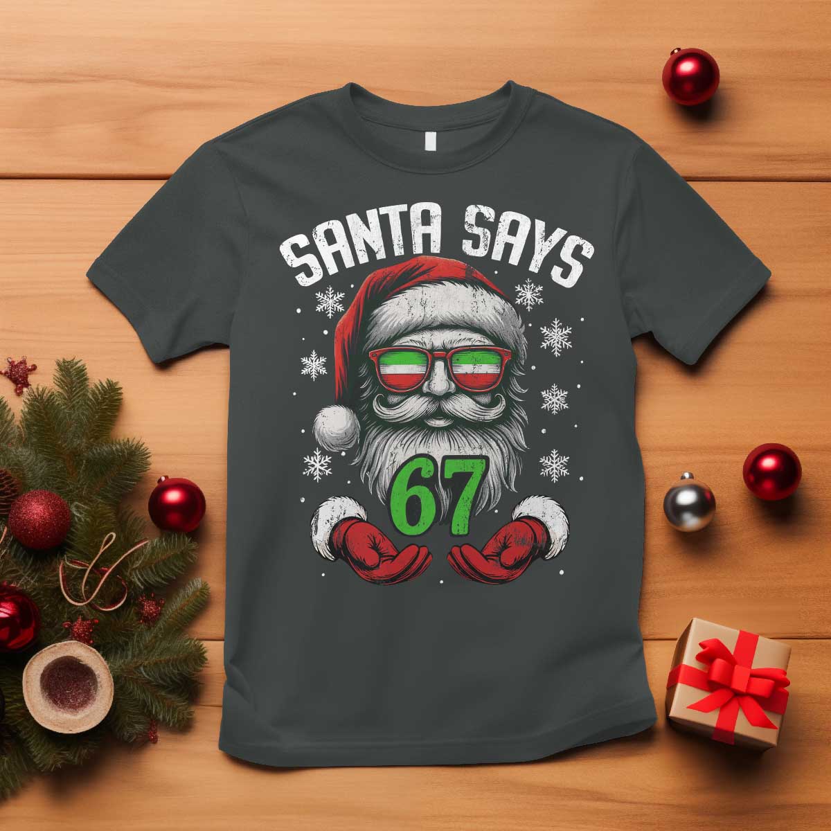 Funny Christmas Santa Says 67 T Shirt Six Seven Meme Gen Alpha Xmas Gag Gift - Wonder Print Shop