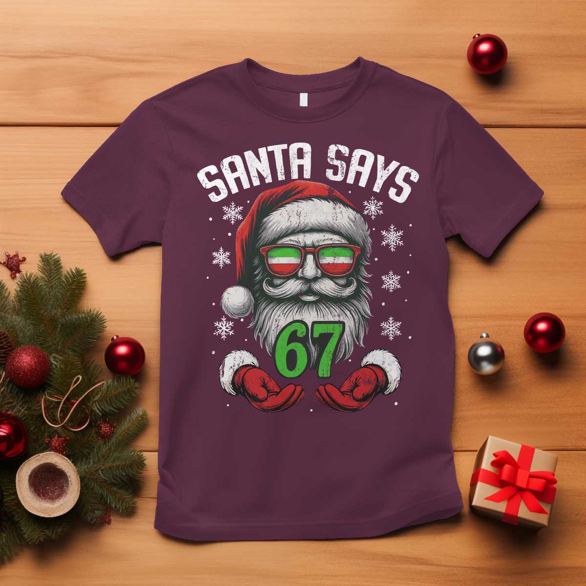 Funny Christmas Santa Says 67 T Shirt Six Seven Meme Gen Alpha Xmas Gag Gift - Wonder Print Shop