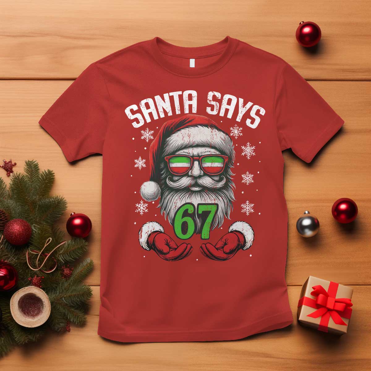 Funny Christmas Santa Says 67 T Shirt Six Seven Meme Gen Alpha Xmas Gag Gift - Wonder Print Shop