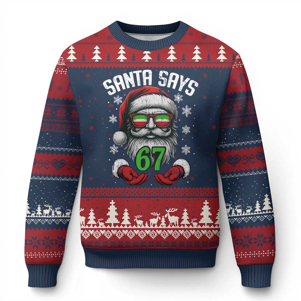 Funny Xmas Santa Says 67 Ugly Christmas Sweater Six Seven Meme Gen Alpha Xmas Gag Gift - Wonder Print Shop