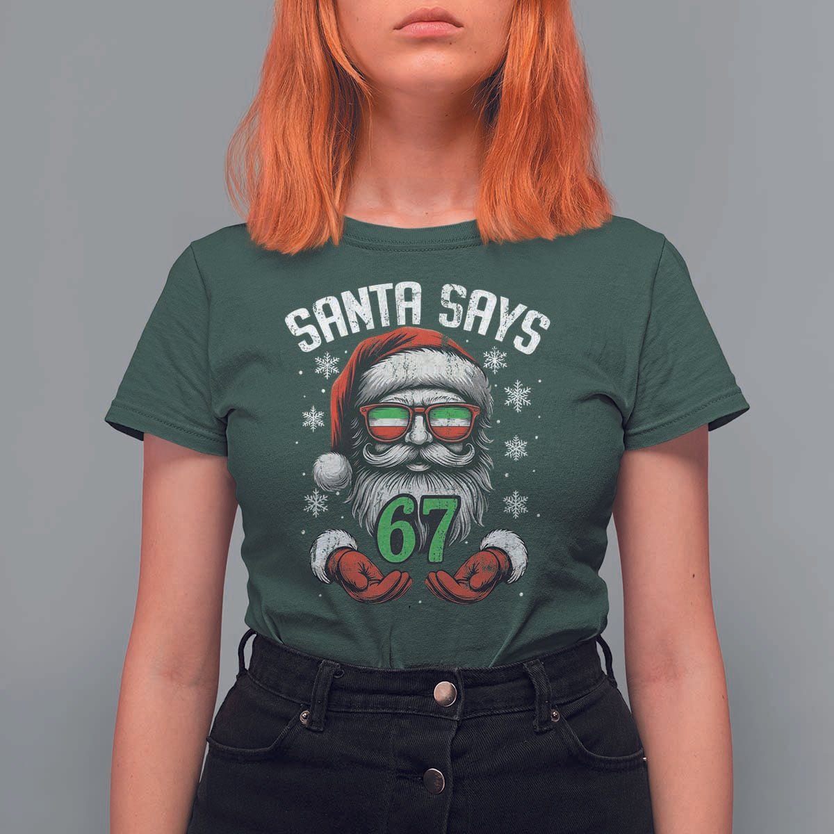 Funny Christmas Santa Says 67 T Shirt For Women Six Seven Meme Gen Alpha Xmas Gag Gift - Wonder Print Shop