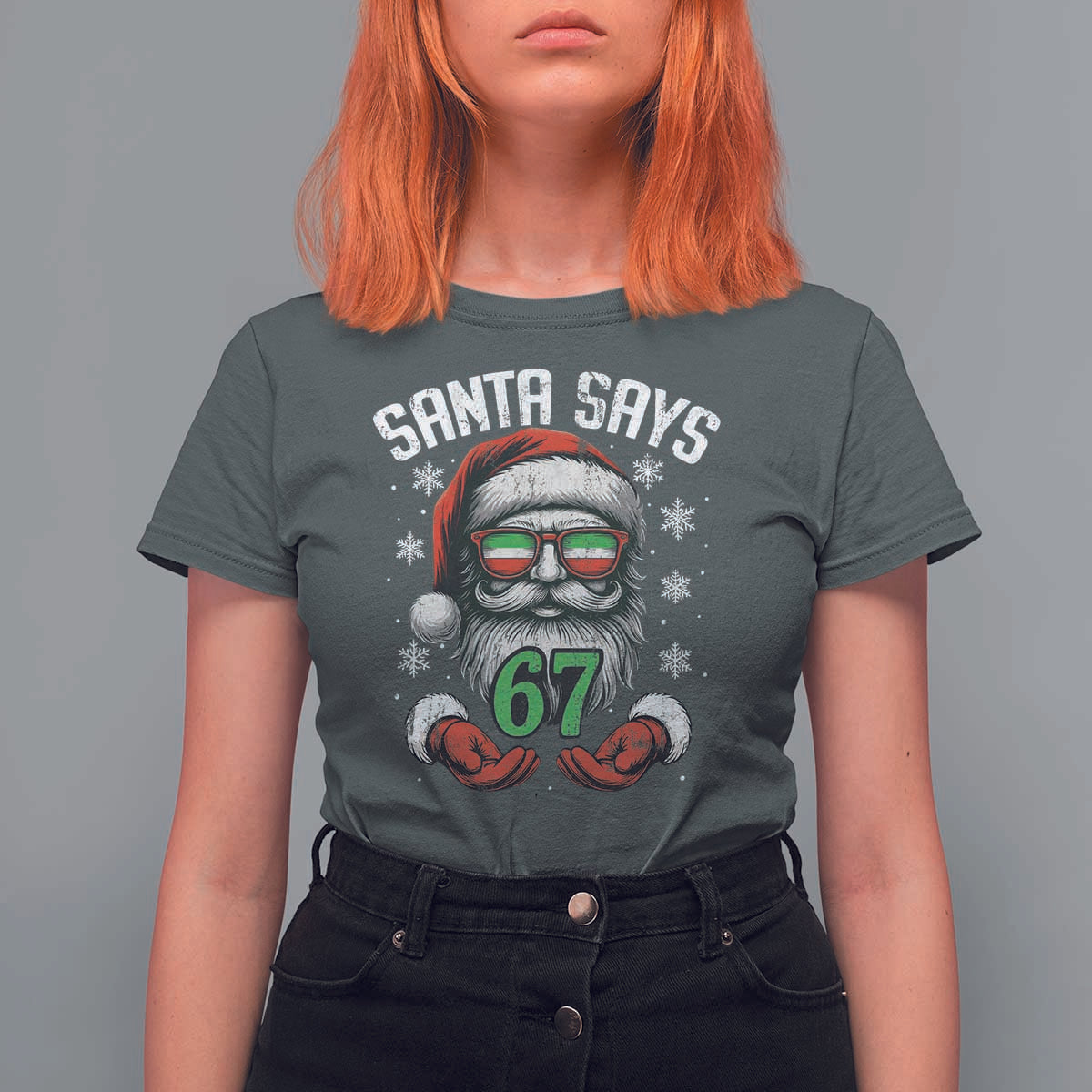 Funny Christmas Santa Says 67 T Shirt For Women Six Seven Meme Gen Alpha Xmas Gag Gift - Wonder Print Shop