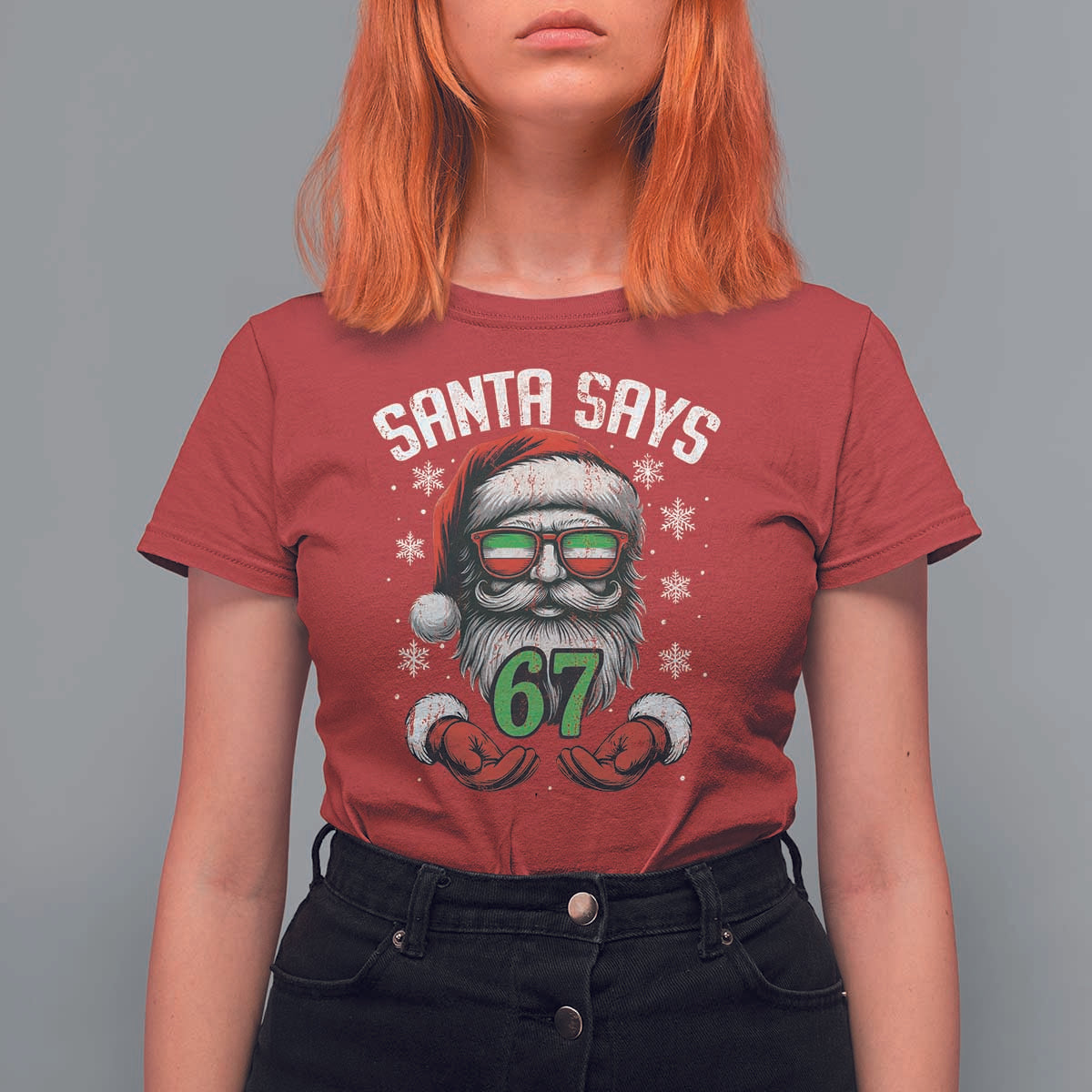 Funny Christmas Santa Says 67 T Shirt For Women Six Seven Meme Gen Alpha Xmas Gag Gift - Wonder Print Shop