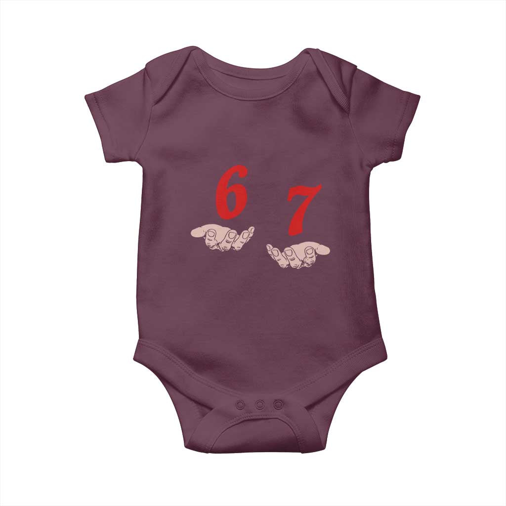 Funny 67 Six Seven Meme Hands Gesture Alpha Slang Baby Onesie - Wonder Print Shop