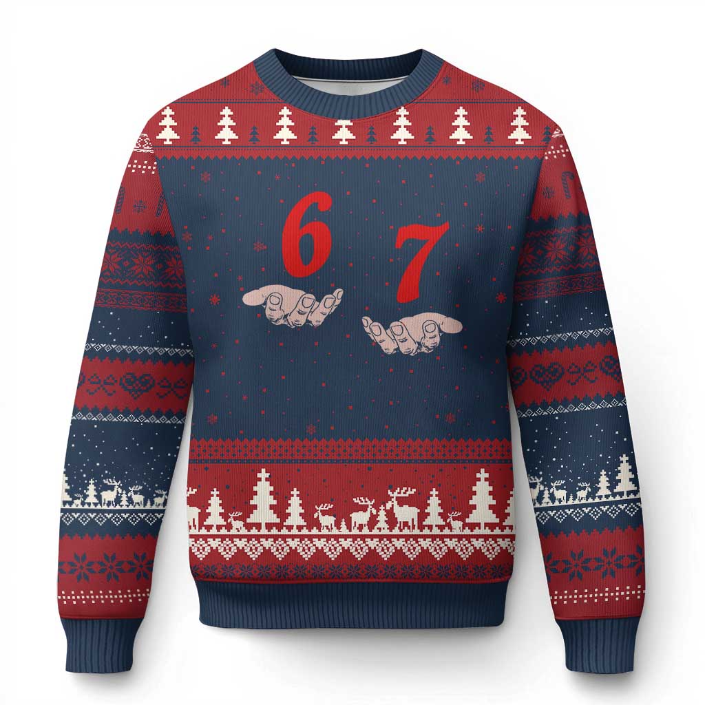Funny 67 Six Seven Meme Hands Gesture Alpha Slang Ugly Christmas Sweater - Wonder Print Shop
