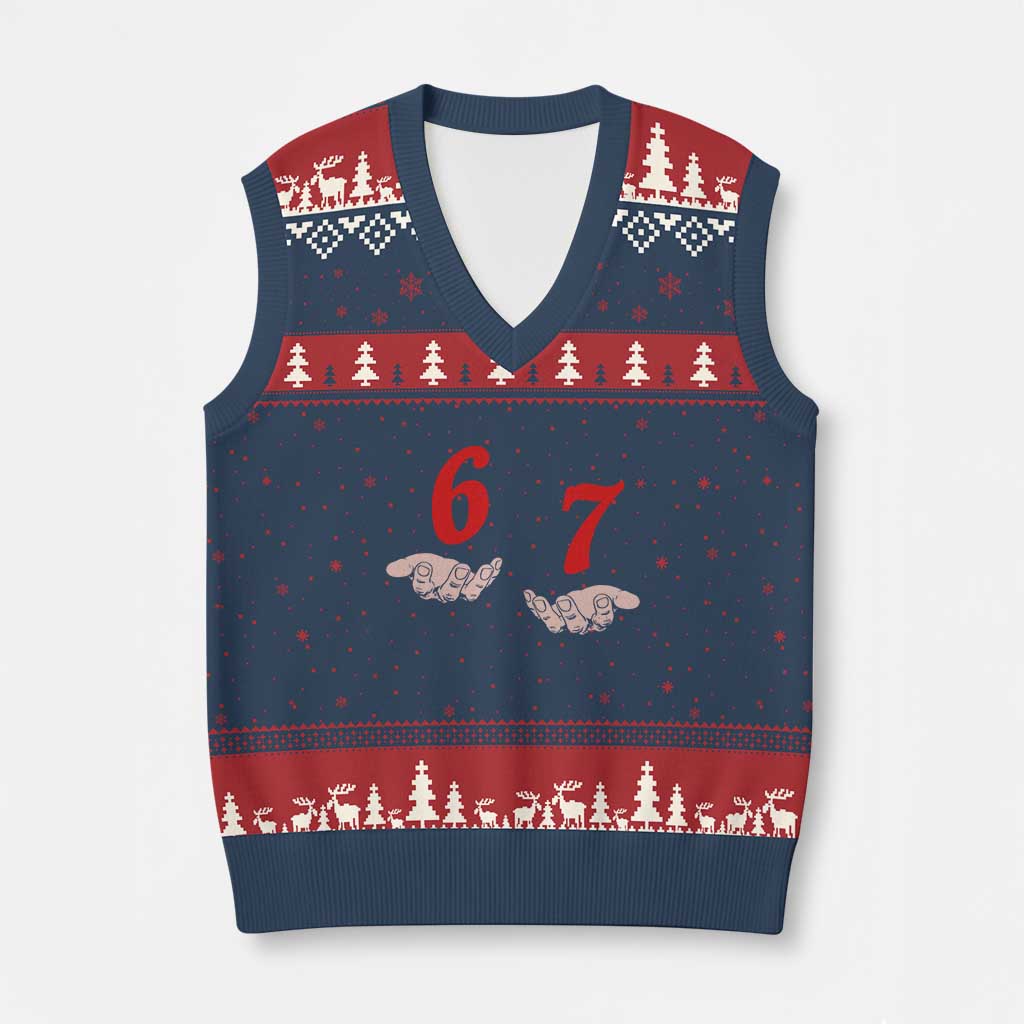 Funny 67 Six Seven Meme Hands Gesture Alpha Slang V-Neck Knit Sweater Vest - Wonder Print Shop