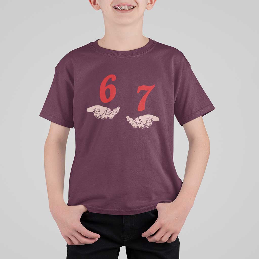 Funny 67 Six Seven Meme Hands Gesture Alpha Slang T Shirt For Kid - Wonder Print Shop