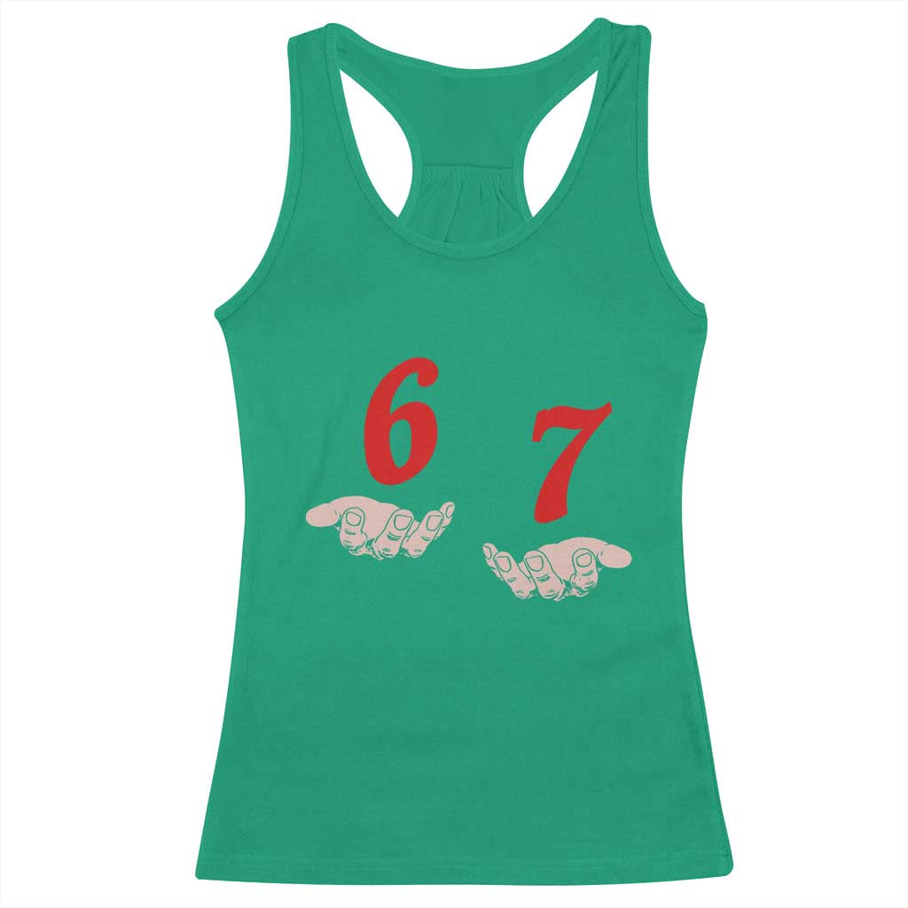 Funny 67 Six Seven Meme Hands Gesture Alpha Slang Racerback Tank Top - Wonder Print Shop
