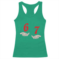 Funny 67 Six Seven Meme Hands Gesture Alpha Slang Racerback Tank Top - Wonder Print Shop