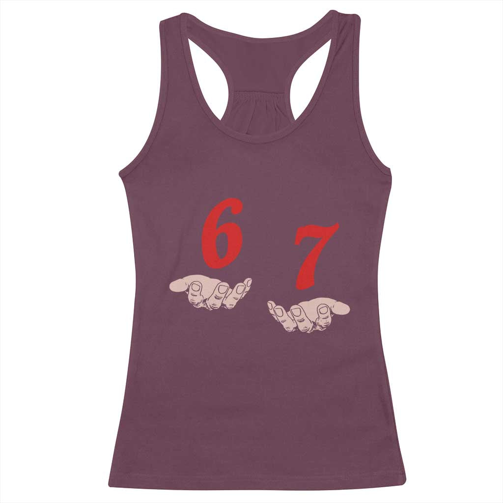Funny 67 Six Seven Meme Hands Gesture Alpha Slang Racerback Tank Top - Wonder Print Shop