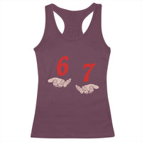 Funny 67 Six Seven Meme Hands Gesture Alpha Slang Racerback Tank Top - Wonder Print Shop