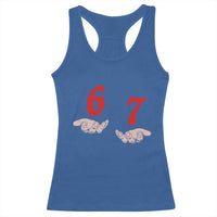 Funny 67 Six Seven Meme Hands Gesture Alpha Slang Racerback Tank Top - Wonder Print Shop