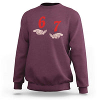 Funny 67 Six Seven Meme Hands Gesture Alpha Slang Sweatshirt - Wonder Print Shop