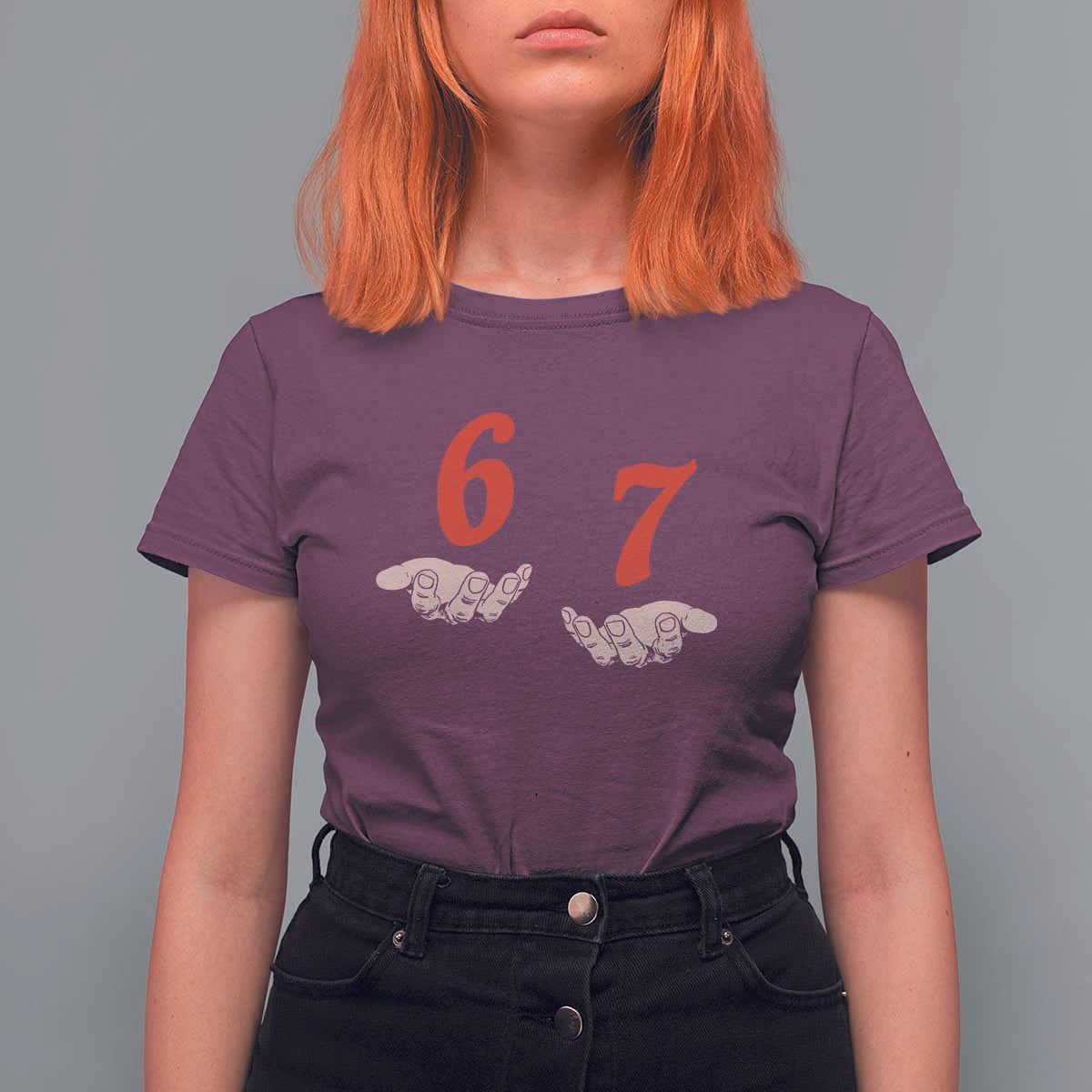 Funny 67 Six Seven Meme Hands Gesture Alpha Slang T Shirt For Women - Wonder Print Shop