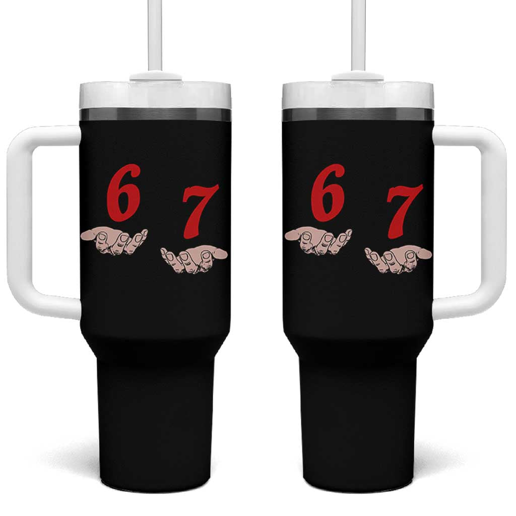Funny 67 Six Seven Meme Hands Gesture Alpha Slang Tumbler With Handle - Wonder Print Shop