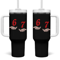 Funny 67 Six Seven Meme Hands Gesture Alpha Slang Tumbler With Handle - Wonder Print Shop