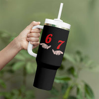 Funny 67 Six Seven Meme Hands Gesture Alpha Slang Tumbler With Handle - Wonder Print Shop