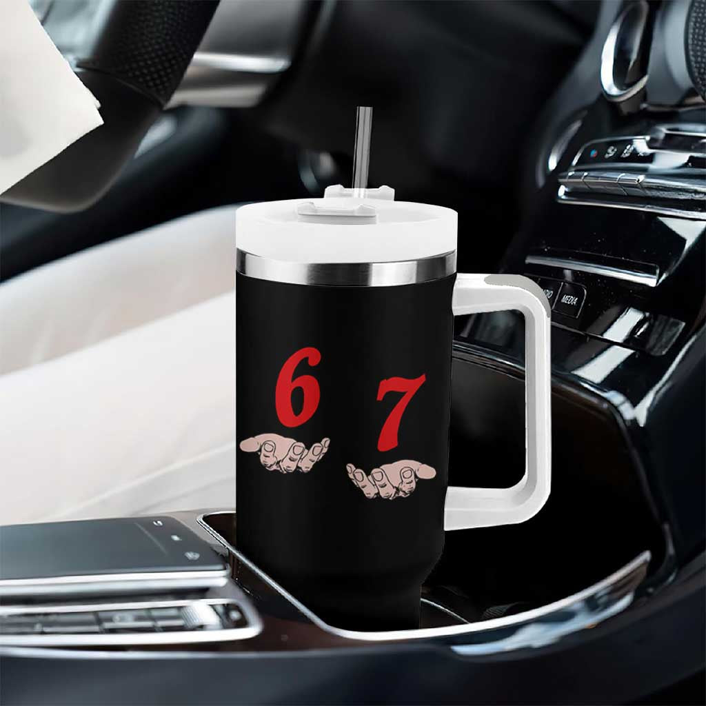 Funny 67 Six Seven Meme Hands Gesture Alpha Slang Tumbler With Handle - Wonder Print Shop
