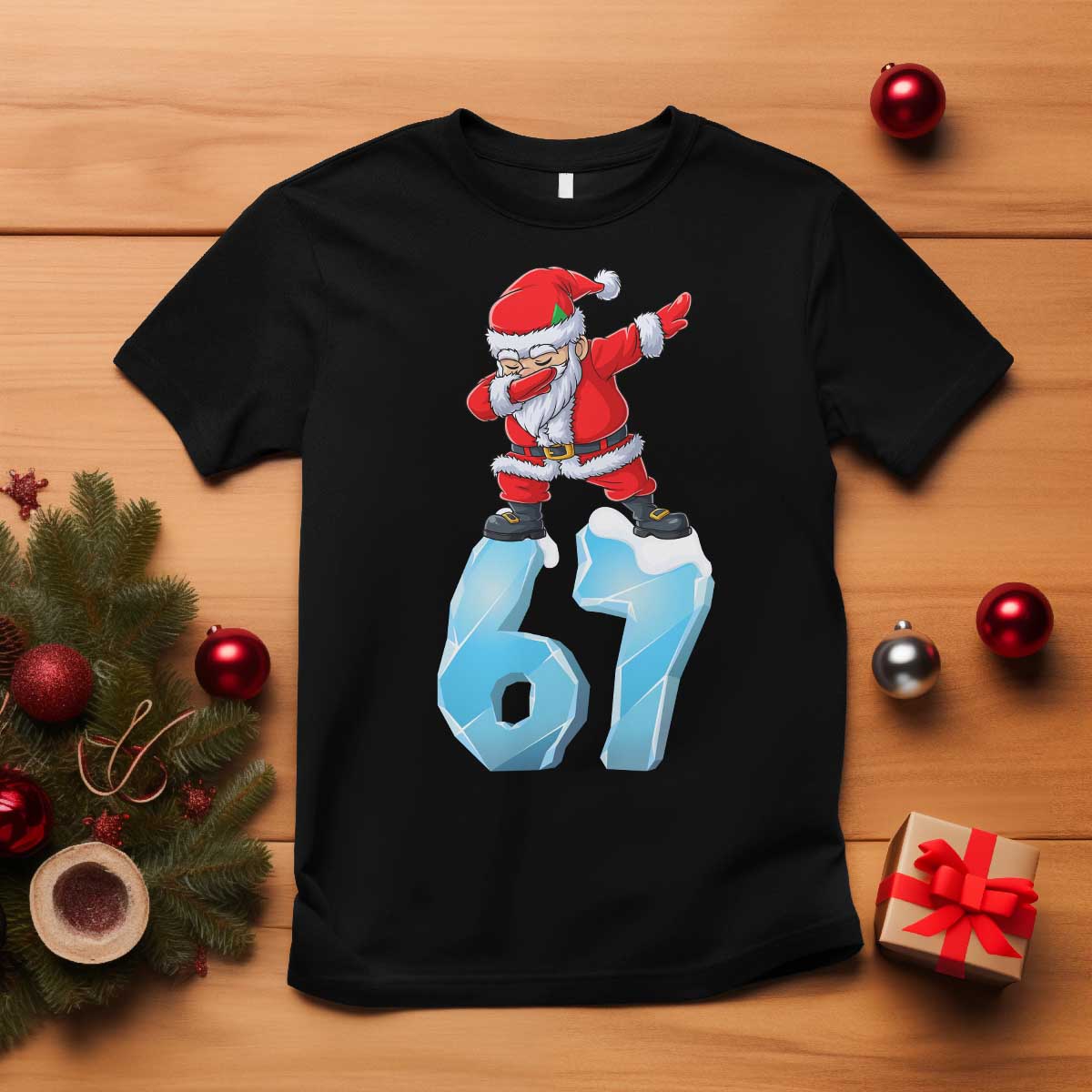 Funny 67 Christmas T Shirt Six Seven Dabbing Santa Meme Gen Alpha Slang - Wonder Print Shop