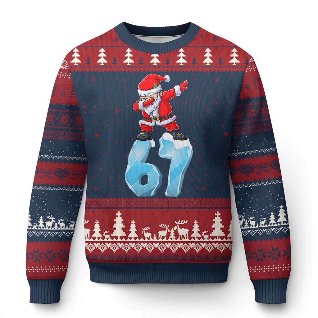 Funny 67 Christmas Ugly Christmas Sweater Six Seven Dabbing Santa Meme Gen Alpha Slang - Wonder Print Shop