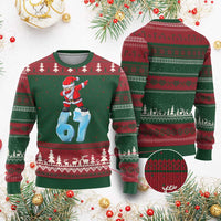 Funny 67 Christmas Ugly Christmas Sweater Six Seven Dabbing Santa Meme Gen Alpha Slang - Wonder Print Shop