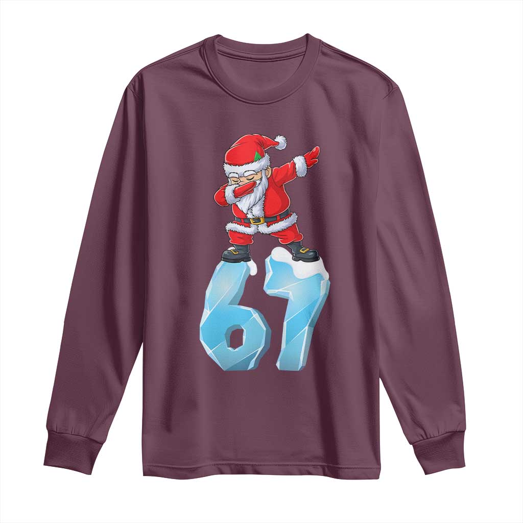 Funny 67 Christmas Long Sleeve Shirt Six Seven Dabbing Santa Meme Gen Alpha Slang - Wonder Print Shop