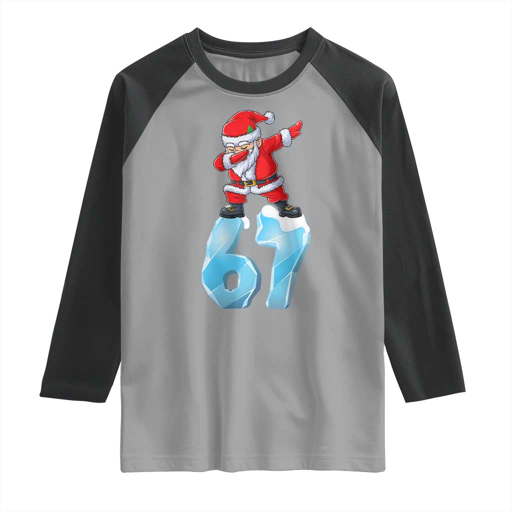Funny 67 Christmas Raglan Shirt Six Seven Dabbing Santa Meme Gen Alpha Slang - Wonder Print Shop