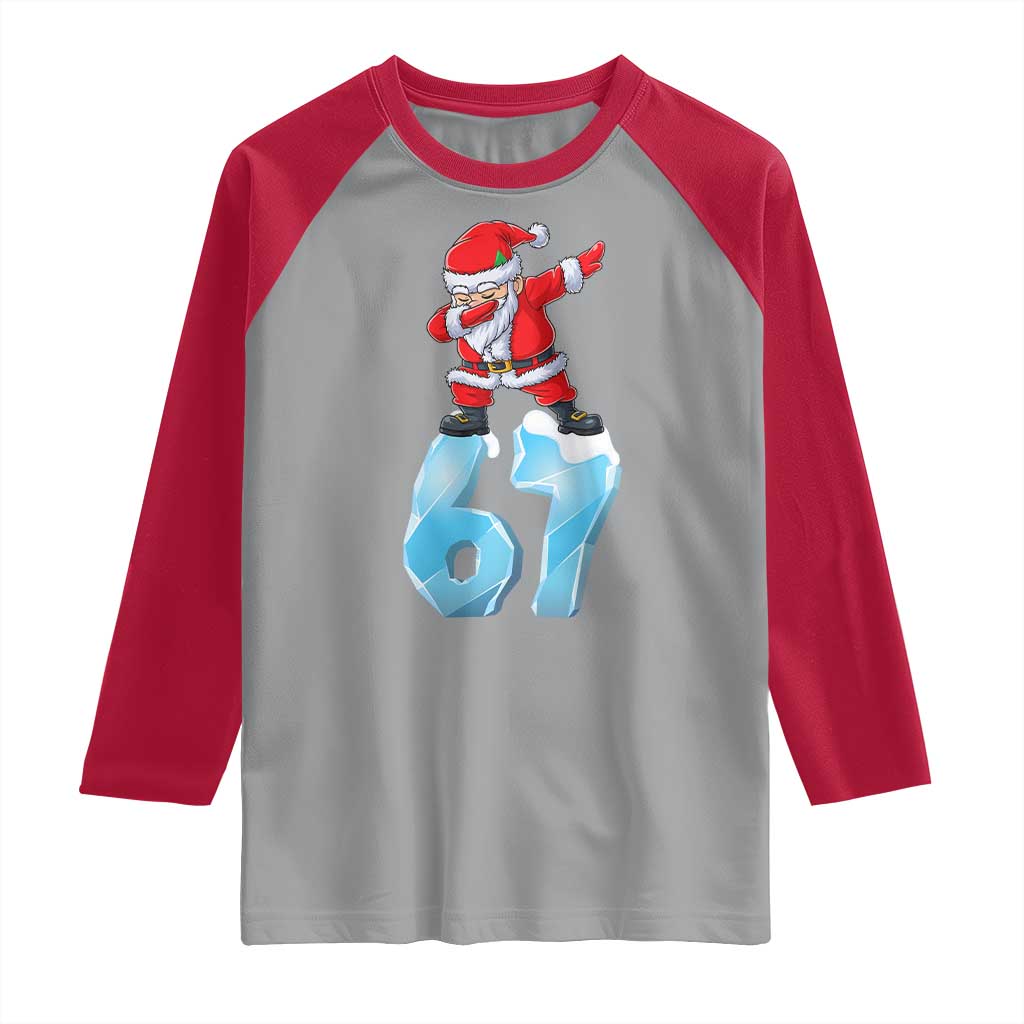 Funny 67 Christmas Raglan Shirt Six Seven Dabbing Santa Meme Gen Alpha Slang - Wonder Print Shop