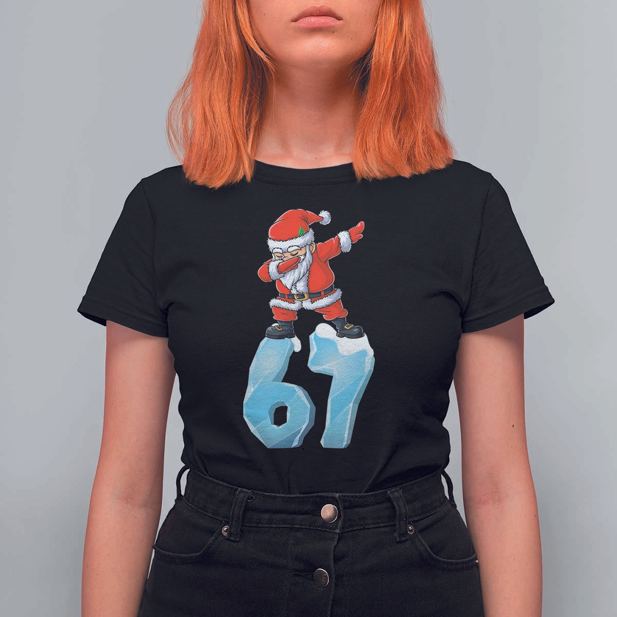 Funny 67 Christmas T Shirt For Women Six Seven Dabbing Santa Meme Gen Alpha Slang - Wonder Print Shop