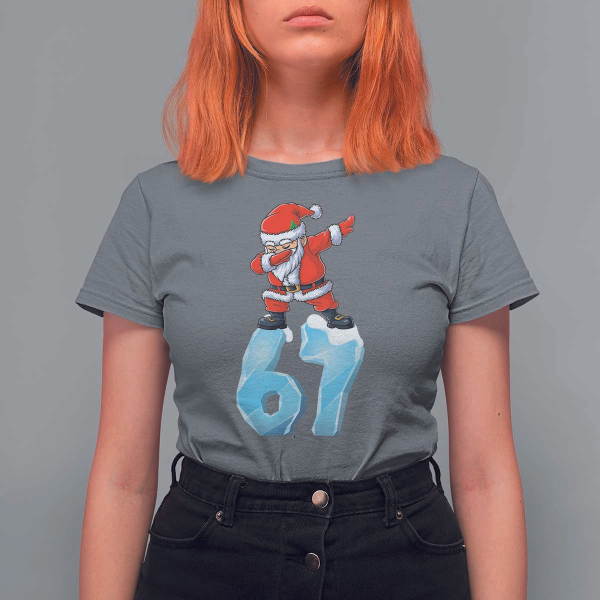 Funny 67 Christmas T Shirt For Women Six Seven Dabbing Santa Meme Gen Alpha Slang - Wonder Print Shop