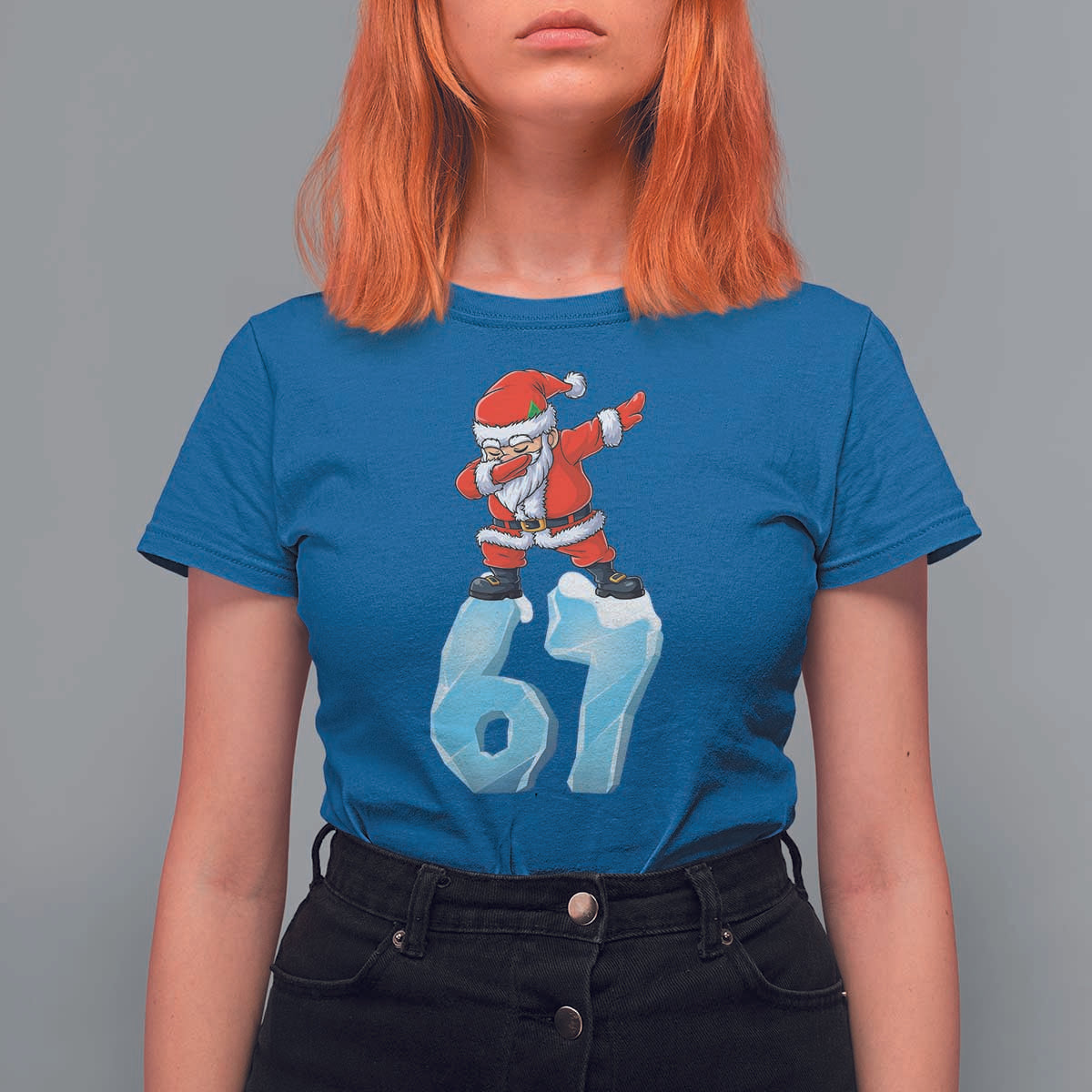 Funny 67 Christmas T Shirt For Women Six Seven Dabbing Santa Meme Gen Alpha Slang - Wonder Print Shop