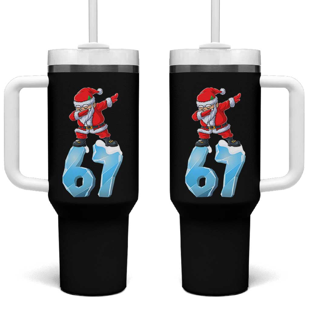 Funny 67 Christmas Tumbler With Handle Six Seven Dabbing Santa Meme Gen Alpha Slang - Wonder Print Shop