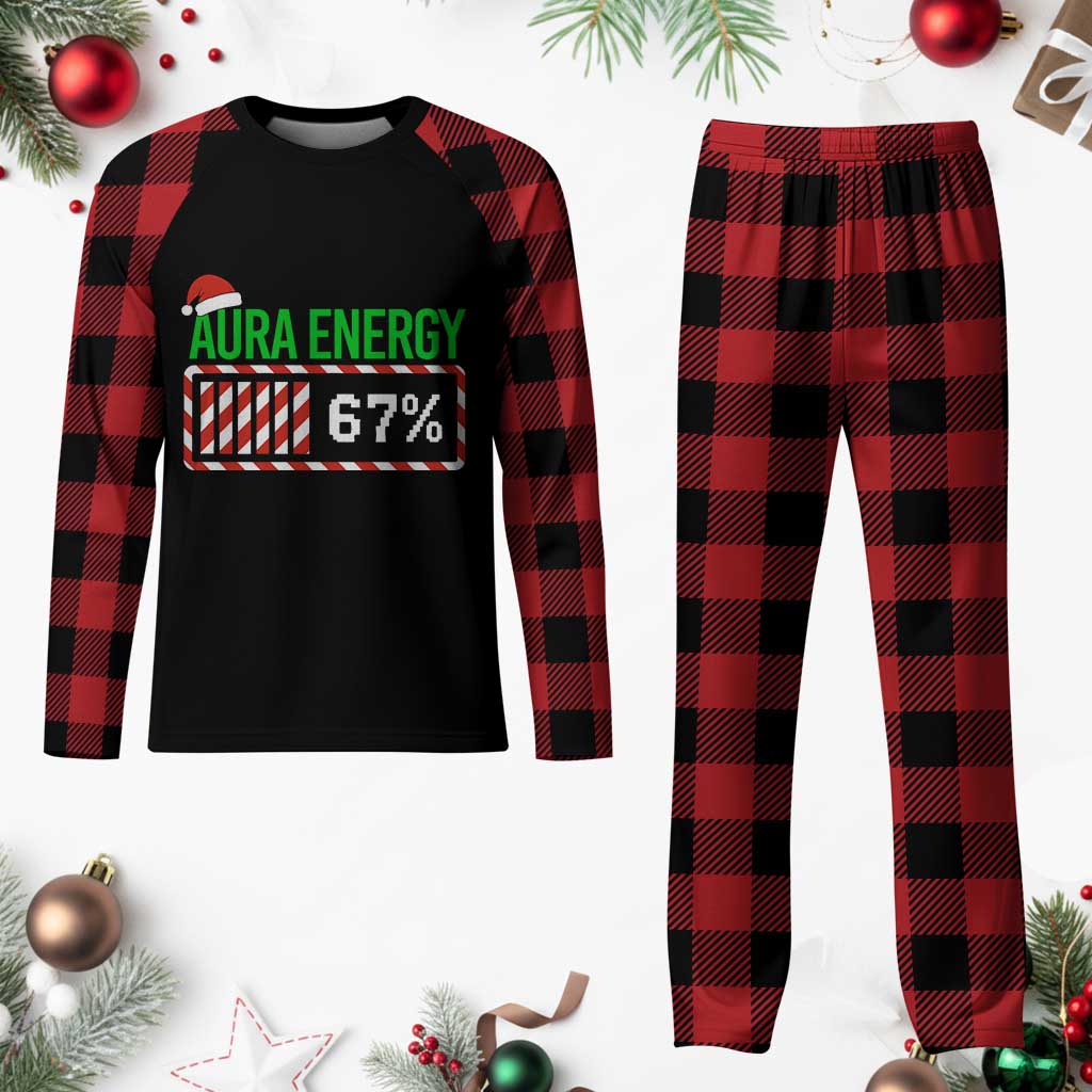 Funny Aura Energy 67 Christmas Plaid Pajama Set Aura Farming Six Seven Meme Gen Alpha Slang - Wonder Print Shop