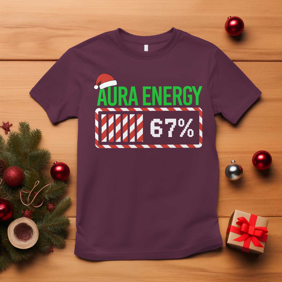 Funny Aura Energy 67 Christmas T Shirt Aura Farming Six Seven Meme Gen Alpha Slang - Wonder Print Shop