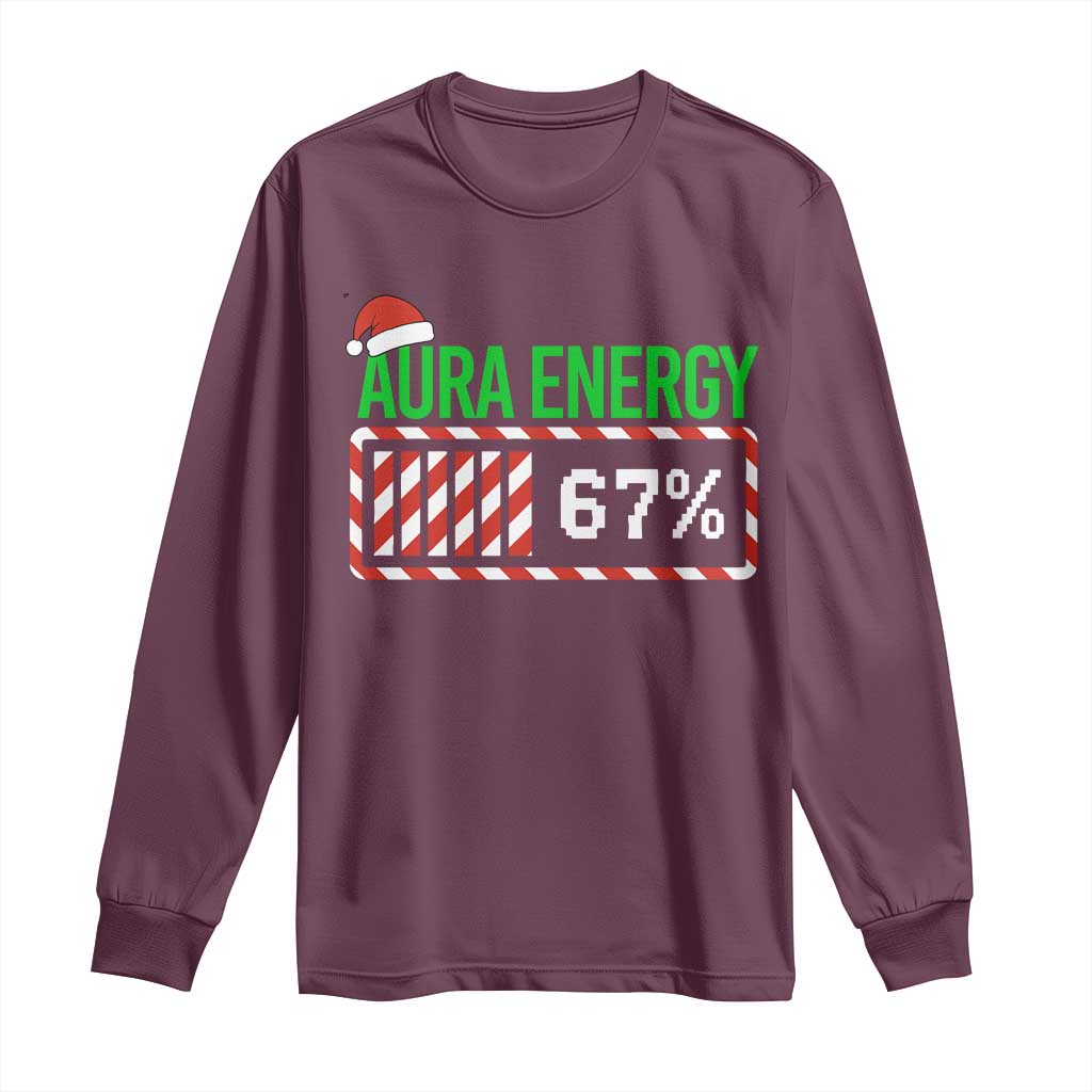 Funny Aura Energy 67 Christmas Long Sleeve Shirt Aura Farming Six Seven Meme Gen Alpha Slang - Wonder Print Shop