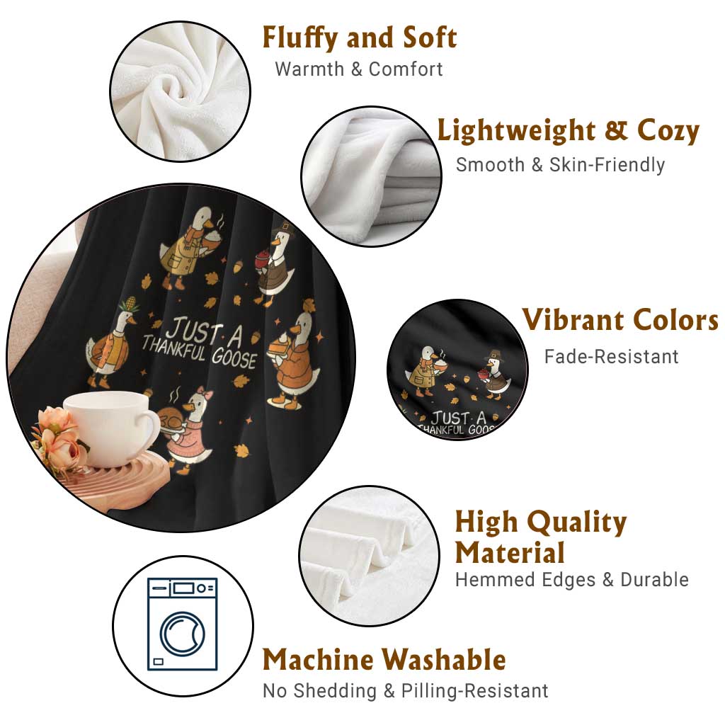 Just A Thankful Goose Throw Blanket Funny Goose Turkey Thanksgiving Fall Season - Wonder Print Shop