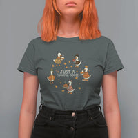 Just A Thankful Goose T Shirt For Women Funny Goose Turkey Thanksgiving Fall Season - Wonder Print Shop